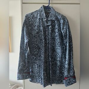 Ted Baker Black and White Paisley Button-Up Shirt